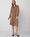 Ann Taylor Petite Animal Print Tie Neck Midi Dress In Tan