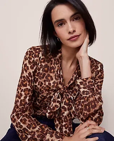 Ann Taylor Animal Print Tie V-neck Popover Top
