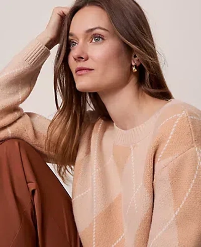 Ann Taylor Argyle Crew Neck Sweater In Neutral