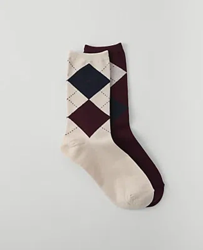 Ann Taylor Argyle Crew Sock Set In Purest Plum