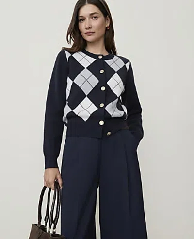 Ann Taylor Argyle Jacquard Cardigan In Night Sky