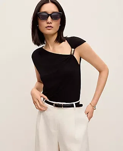 Ann Taylor Asymmetric Draped Top In Black