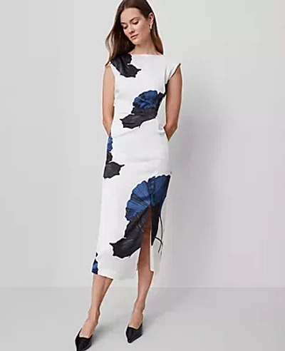 Ann Taylor Asymmetric Floral Satin Sheath Dress In Gray