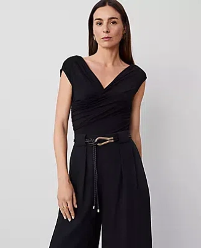 Ann Taylor Asymmetric Neck Bodysuit In Black