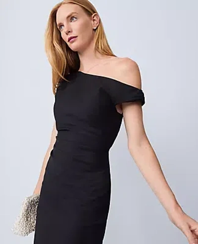 Ann Taylor Asymmetric Off-the-shoulder Column Dress In Black