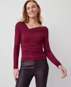 Ann Taylor Asymmetric Ruched Top In Rich Mulberry