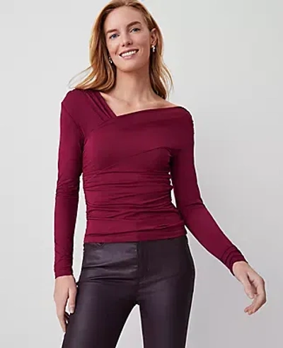 Ann Taylor Asymmetric Ruched Top In Rich Mulberry