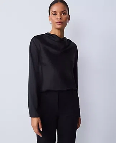 Ann Taylor Asymmetric Satin Top In Black