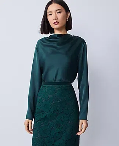 Ann Taylor Asymmetric Satin Top In Green