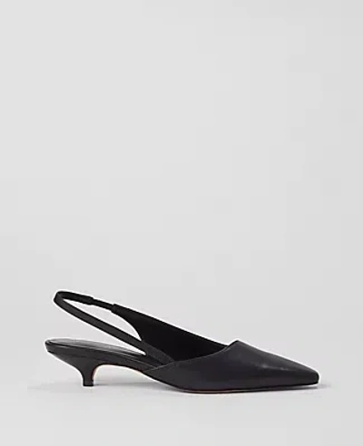 Ann Taylor Asymmetrical Leather Slingback Kitten Heel Pumps In Black