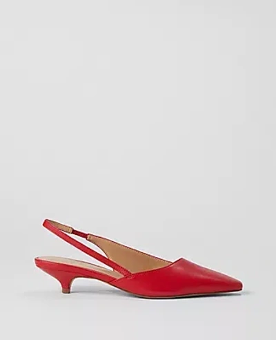 Ann Taylor Asymmetrical Leather Slingback Kitten Heel Pumps In Bright Cherry