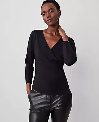 Ann Taylor Asymmetrical Wrap Top In Black