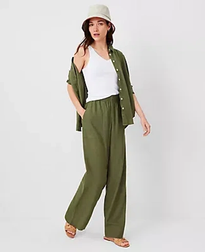 Ann Taylor At Weekend Easy Straight Leg Pants In Linen Blend In Green Kalamata