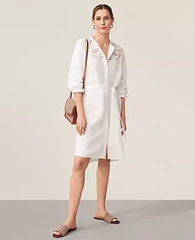 Ann Taylor Petite At Weekend Eyelet Linen Blend Shirtdress In White