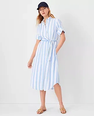 Ann Taylor At Weekend Linen Blend Midi Pocket Dress In Ojai Sky