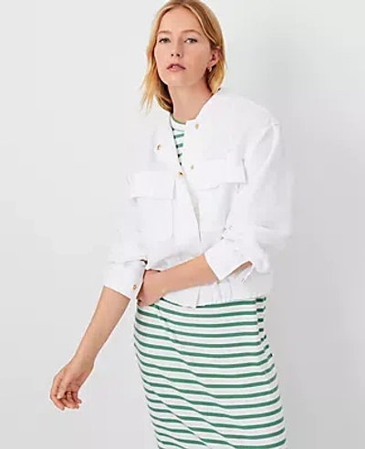 Ann Taylor At Weekend Linen Blend Patch Pocket Bomber Jacket In White