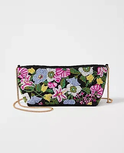 Ann Taylor Beaded Floral Clutch In Black