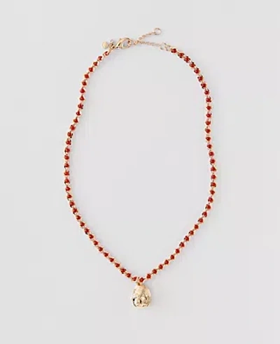 Ann Taylor Beaded Pendant Necklace In Red