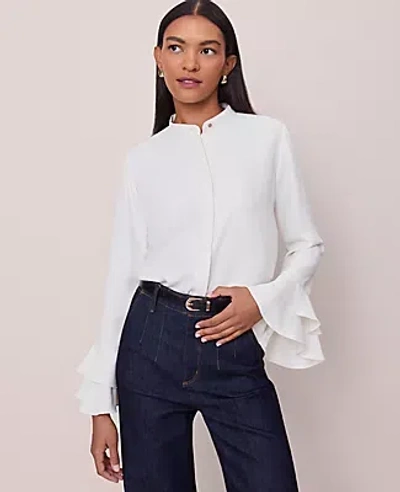 Ann Taylor Bell Sleeve Blouse In White