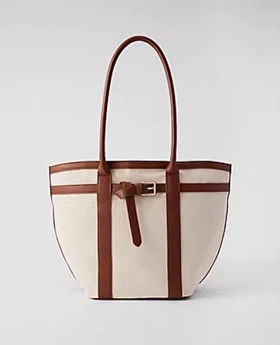 Ann Taylor Belted Canvas Tote In Brown