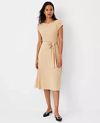Ann Taylor Belted Cap Sleeve Flare Dress In Baguette