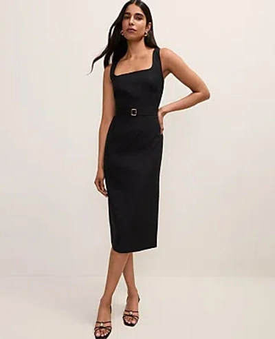 Ann Taylor Belted Column Midi Dress In Black