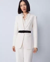 Ann Taylor Belted Crepe Fitted Long Blazer In White