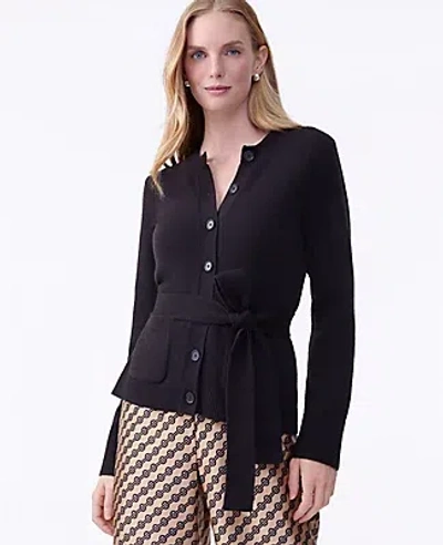Ann Taylor Belted Crew Neck Cardigan In Black