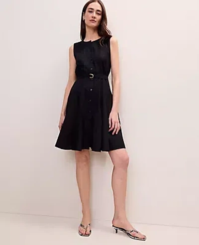 Ann Taylor Belted Crew Neck Flare Dress In Black
