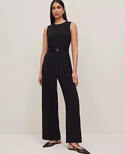 Ann Taylor Belted Crew Neck Jumpsuit In Black
