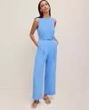 Ann Taylor Belted Crew Neck Jumpsuit In Maritime Blue