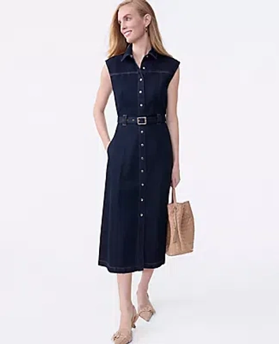 Ann Taylor Belted Denim Midi Shirtdress In Blue