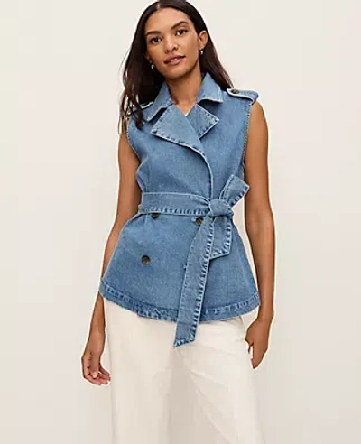 Ann Taylor Belted Denim Vest In Blue