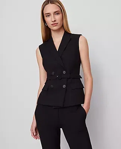 Ann Taylor Belted Double-breasted Vest In Black