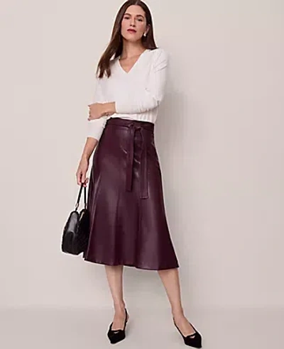 Ann Taylor Belted Faux Leather Skirt In Brown