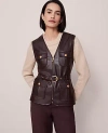 Ann Taylor Petite Belted Faux Leather Vest In Brown