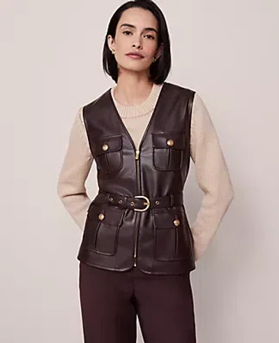 Ann Taylor Belted Faux Leather Vest In Brown