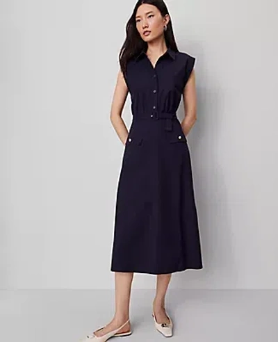 Ann Taylor Belted Flare Midi Shirtdress In Black