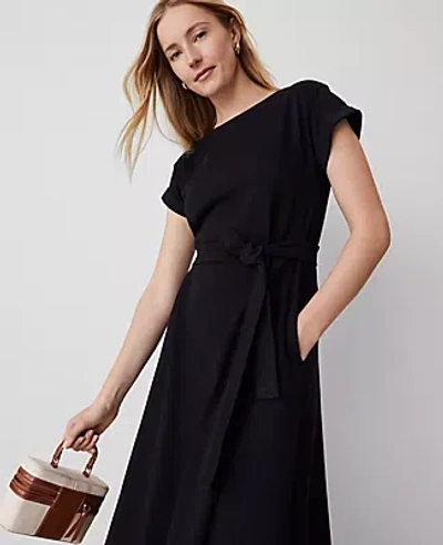 Ann Taylor Belted Knit Midi Dress In Black