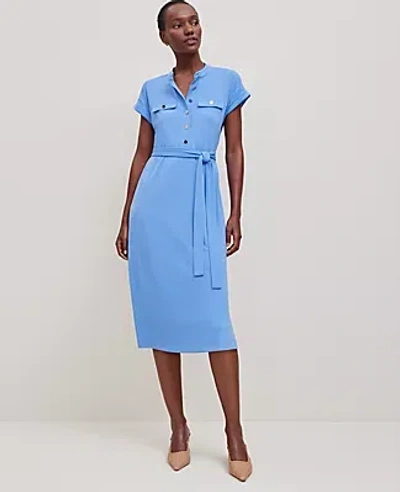 Ann Taylor Belted Knit Shirtdress In Maritime Blue
