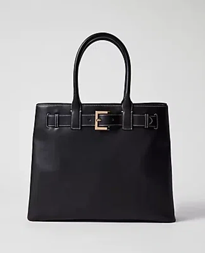 Ann Taylor Belted Leather Tote In Black