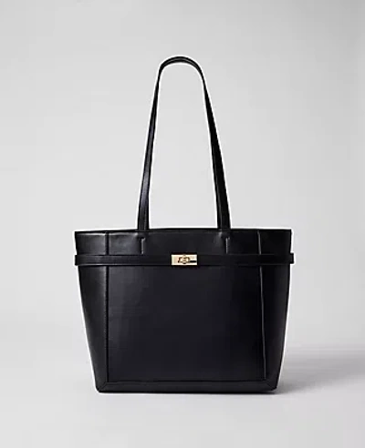 Ann Taylor Belted Leather Tote In Black