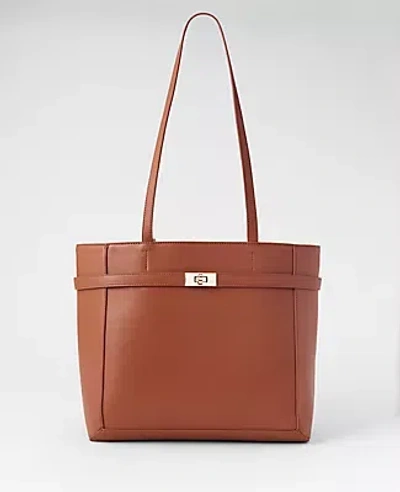 Ann Taylor Belted Leather Tote In Brown