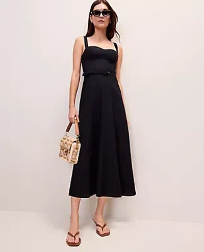 Ann Taylor Belted Linen Blend Midi Dress In Black