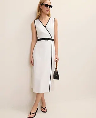 Ann Taylor Belted Midi Dress In White