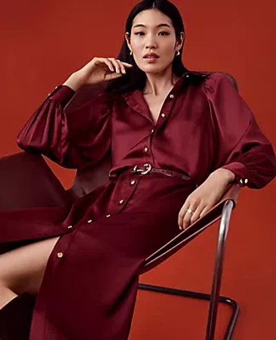 Ann Taylor Belted Midi Shirtdress In Deep Auburn