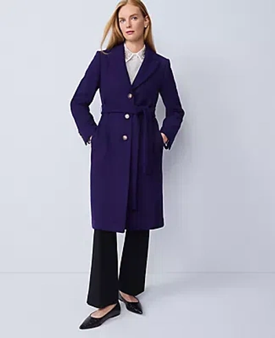Ann Taylor Belted Notch Collar Coat In Blue