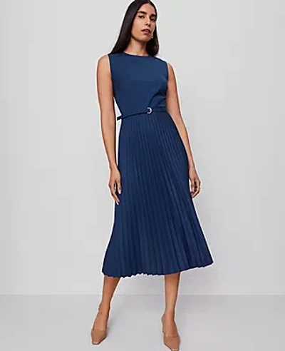 Ann Taylor Belted Pleated Midi Dress In Gray