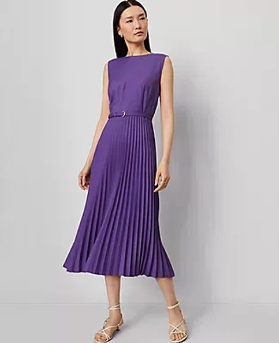 Ann Taylor Belted Pleated Midi Dress In Purple