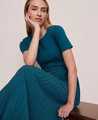 Ann Taylor Belted Pleated Midi Dress